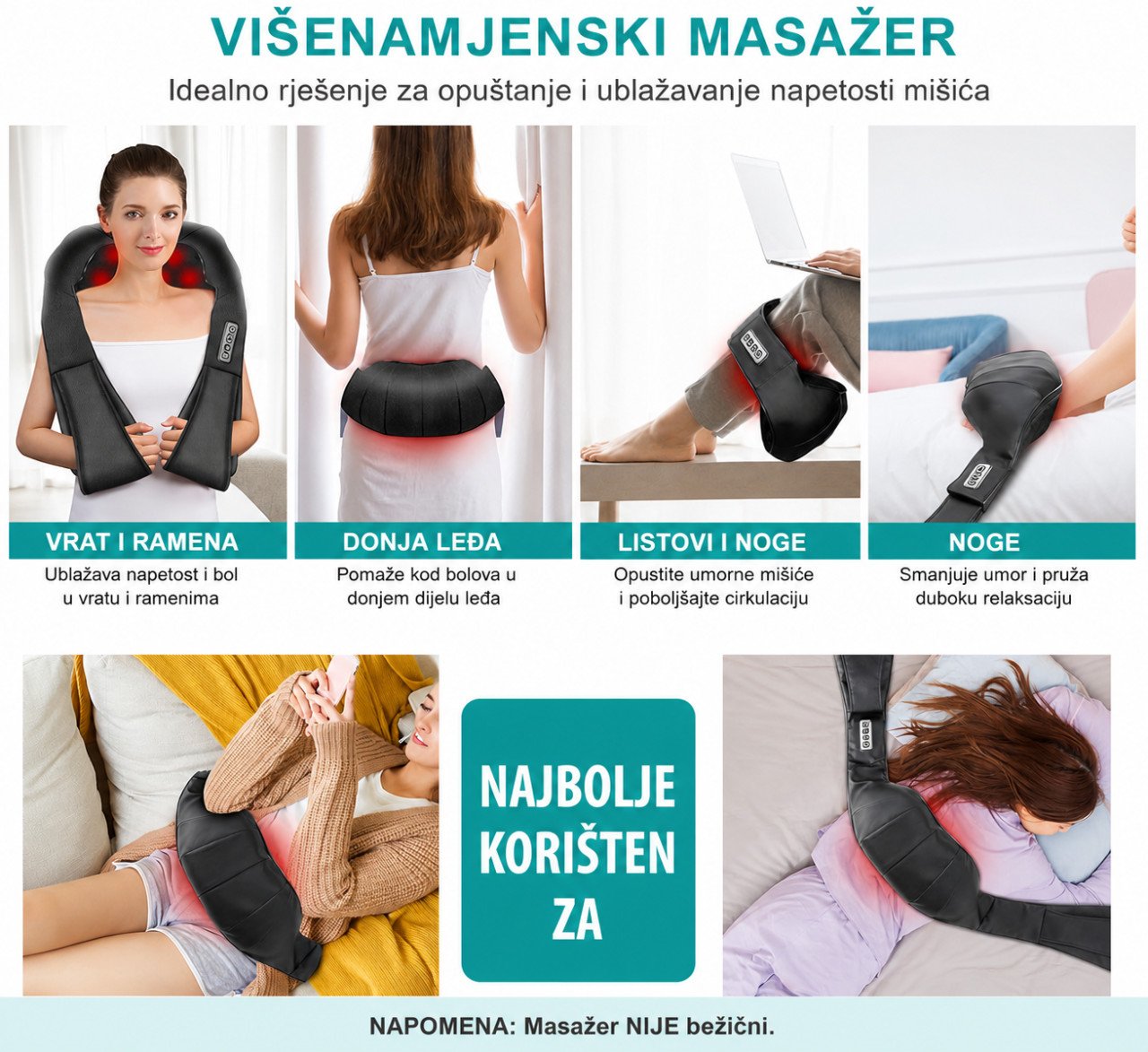 Masažer Shiatsu za vrat, leđa i cijelo tijelo | Masaza masazer slika 3