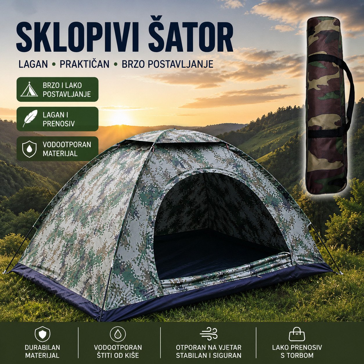 Šator za kampovanje 200x150x120cm | Vodootporan Sator Kamp Suma