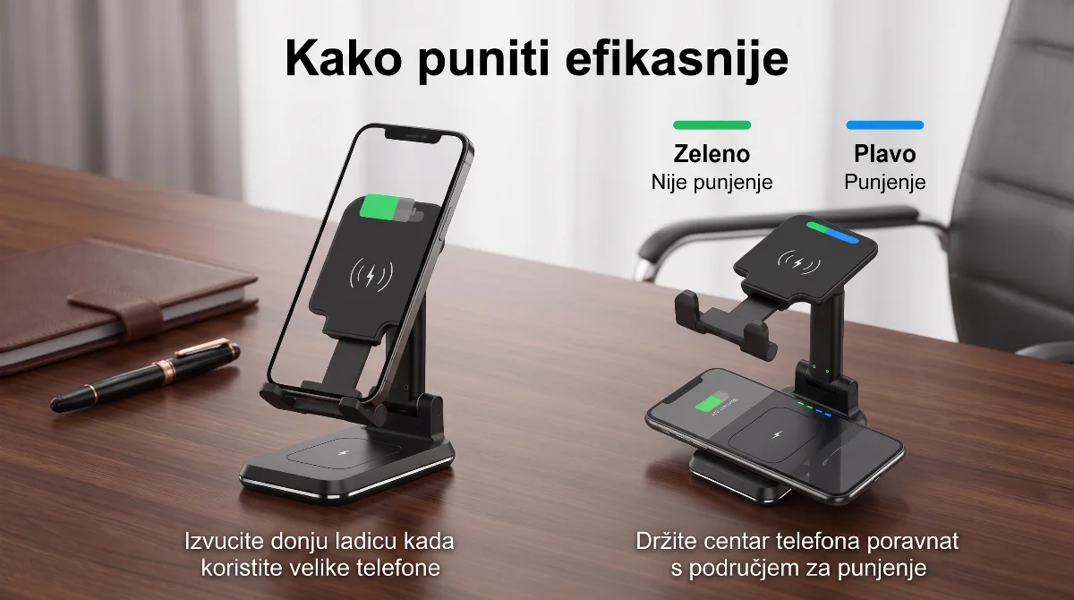 Sklopivi Wireless Punjač Držač za Mobitel Fast Charging QI - Tehnička izrada i anatomske prednosti